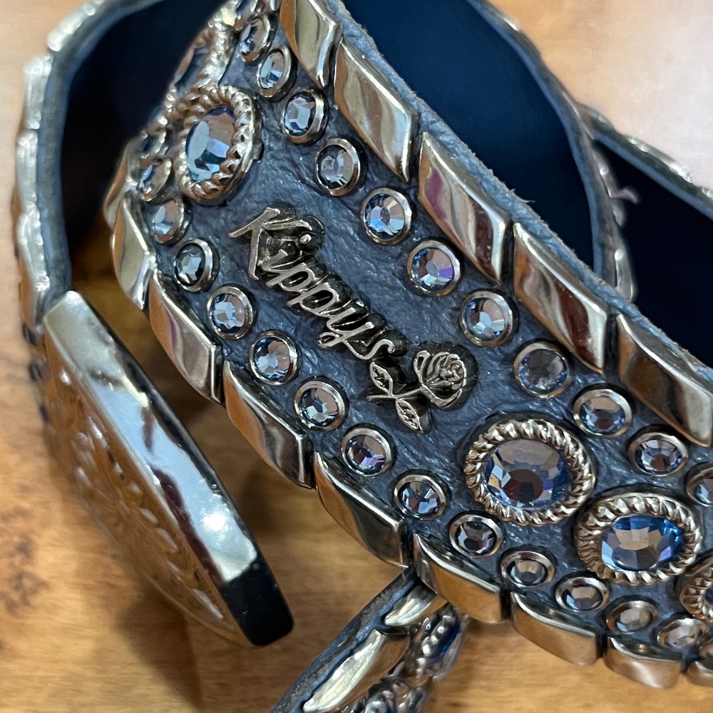 Gorgeous Kippys crystal/rhinestone belt steel blue size 32
